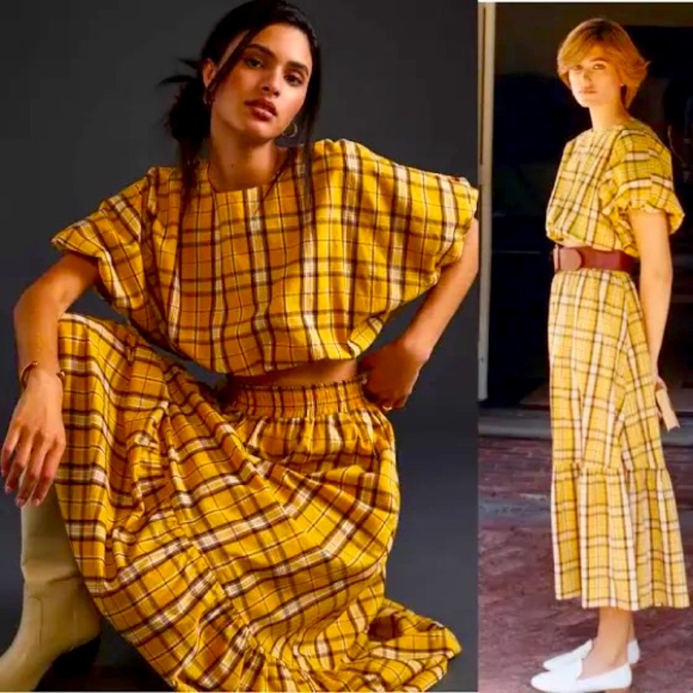 Anthropology English Factory Preppy Plaid, Skirt Set | Color: Brown/Yellow | M